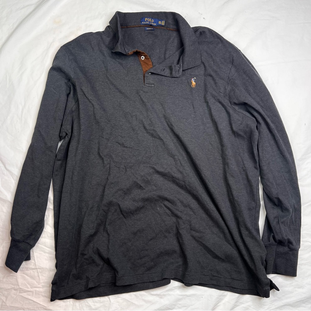 Ralph Lauren Long Sleeve Polo XXLTTG Classic Fit Dark Gray Color Pony L040123